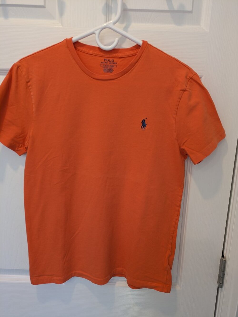 POLO t-shirt, s/s, Orange w/ blue pony, Men's S custom slim